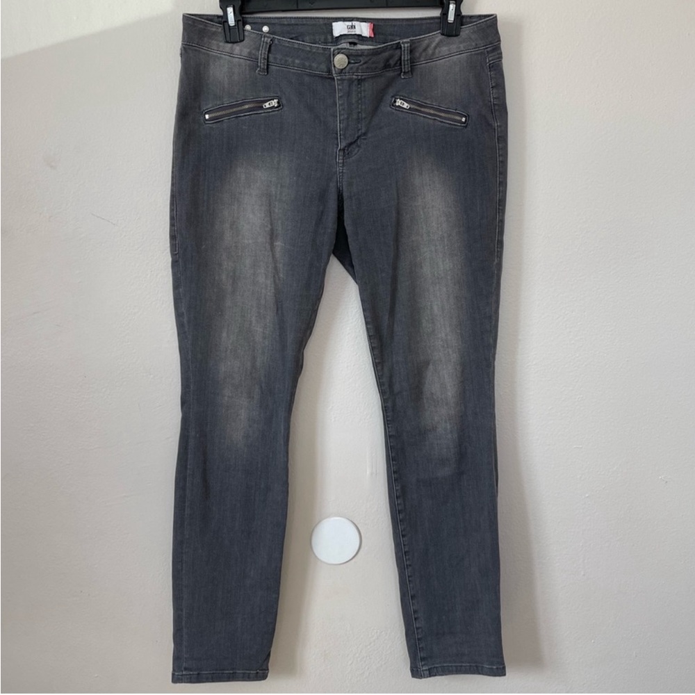 Cabi #5167 Graphite Gray Zipper Pocket Skinny Jeans Size 12